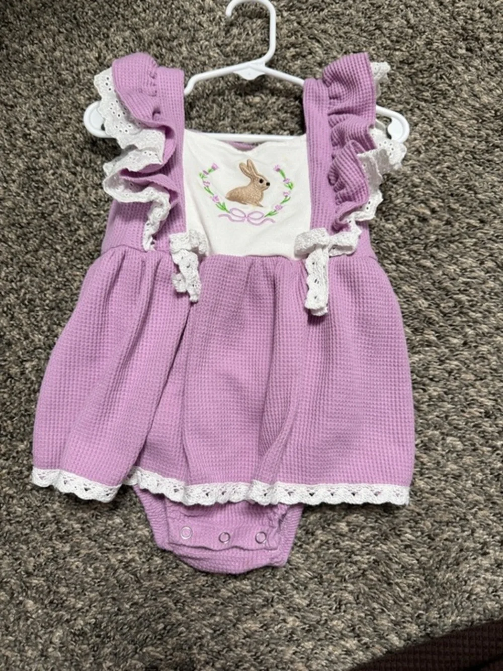 Marie Nicole 18-24 month Lavender Ruffle Baby Romper with Bunny Embroidery